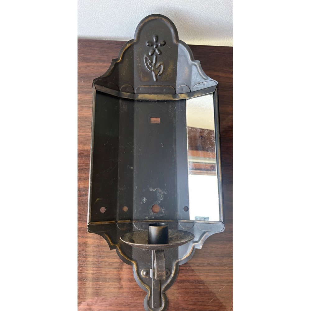 Vintage Black Metal Wall Sconce Candle‎ Holder Mirrored MISSING MIRRORS